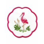 Flamingo Nakışlı Pembe Çizgili Beyaz Sunum Peçetesi